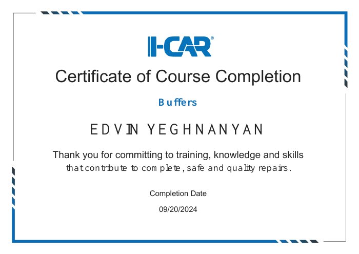I-CAR course completion certificate for Buffers